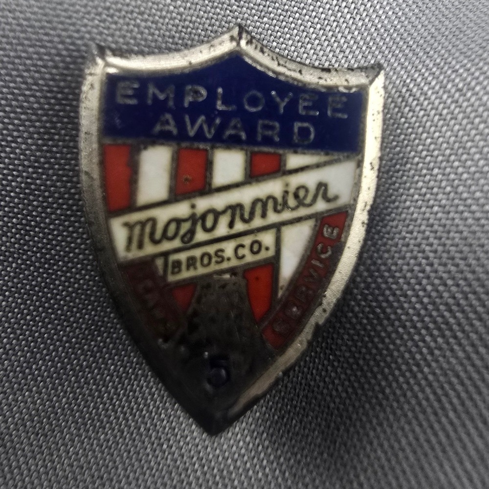Vintage Estate Mojonnier Bros Co Employee Award Pin Blue Shield 0.75in